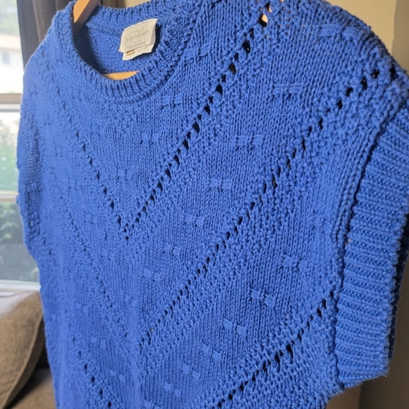 Womens 80s 90s Short Sleeve Knit Sweater Blue - Picture 3 of 9